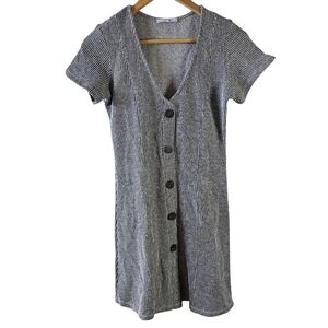 ZARA button up short sleeve dress Size Small Ribbed stretchy black and white 042